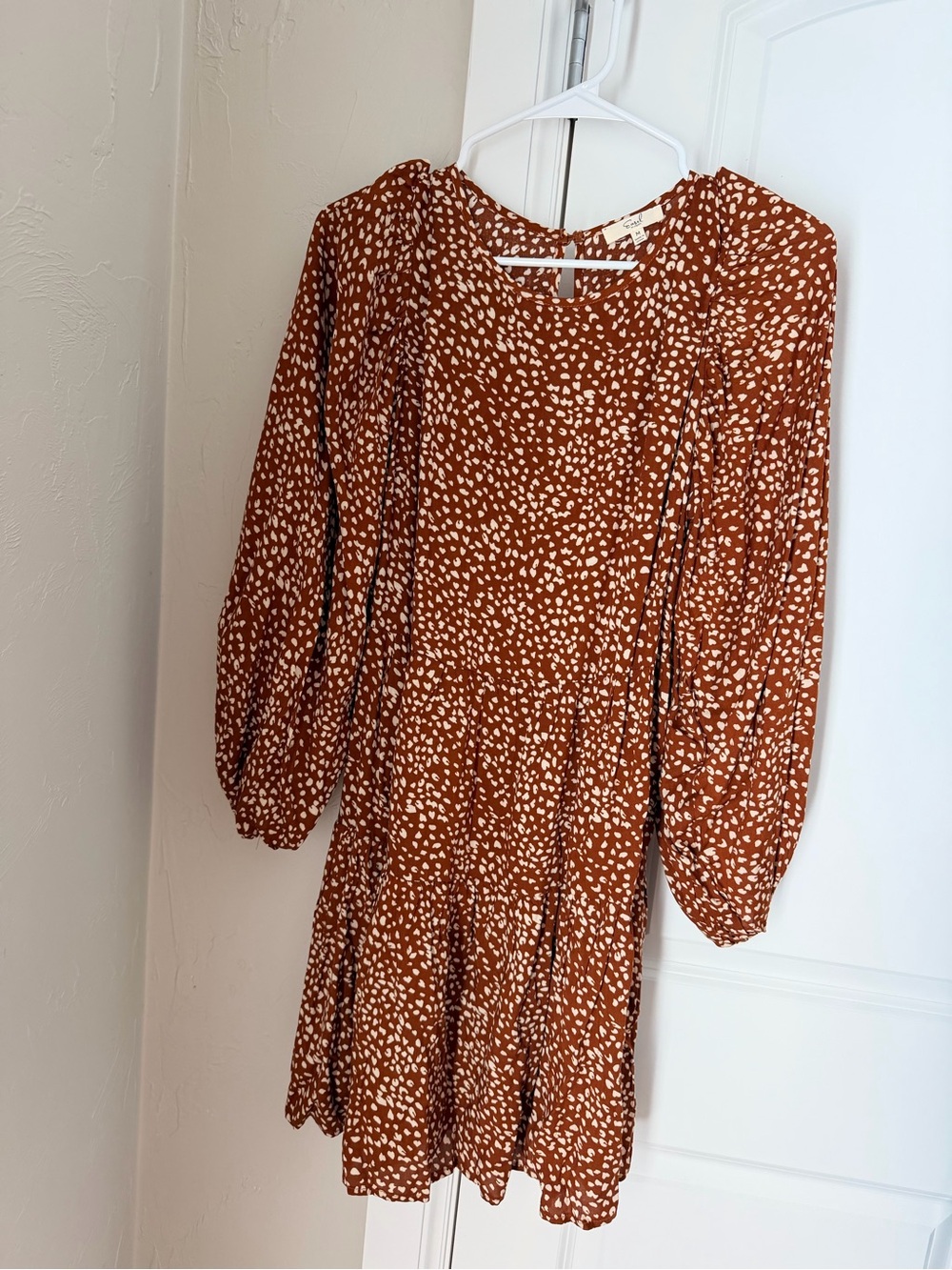 Rust Brown Printed Long Sleeve Tiered Dress - Unbranded